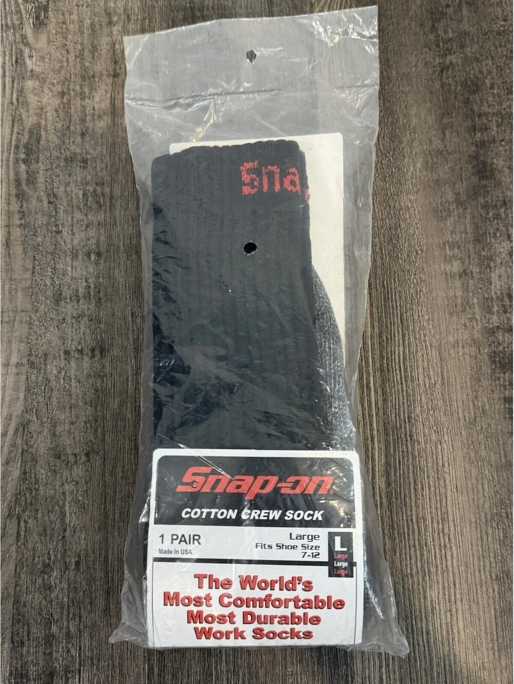 New Snap-on Tools Cotton Crew Socks Black Mens Large 7-12 Made In USA